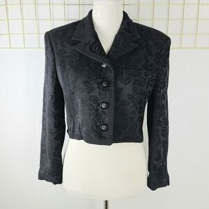 Versus Gianni Versace Y2K Dark Floral Rose Jacquard Vintage Crop Blazer Jacket